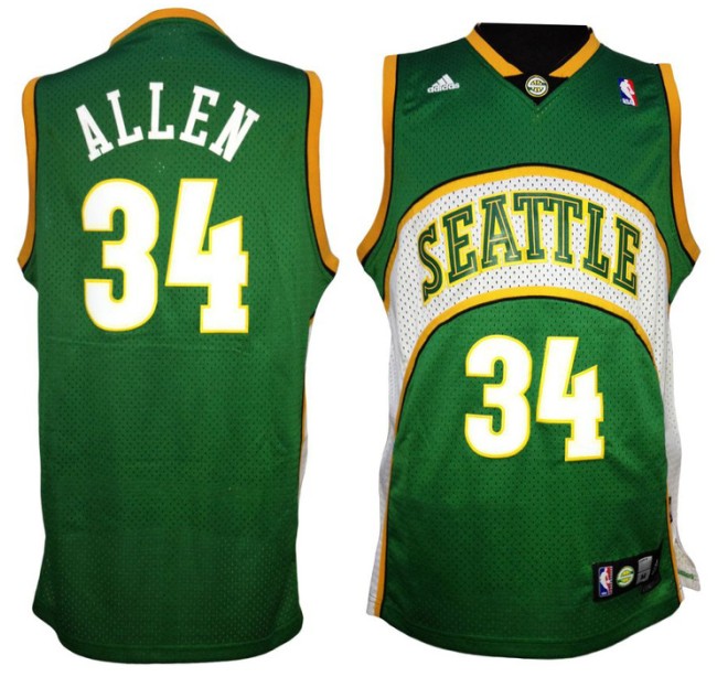  NBA Seattle Sonics 34 Ray Allen Swingman Throwback Green Jersey